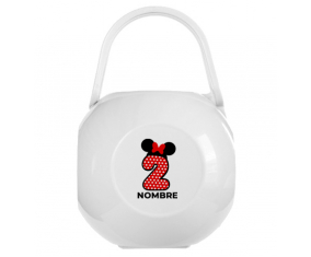 Disney Minnie Nipple Caja portachupetes Número 2 lunar blanco rojo puntos mariposa roja con nombre