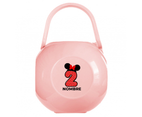 Disney Minnie Nipple Caja portachupetes Número 2 lunar blanco rojo puntos mariposa roja con nombre