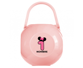 Disney Minnie Nipple Caja portachupetes Número 1 lunar rosa lunares mariposa rosa con nombre