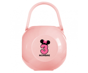 Disney Minnie Nipple Caja portachupetes Número 3 lunar rosa lunares mariposa rosa con nombre