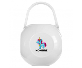 Caja portachupetes unicornio azul rosa con nombre