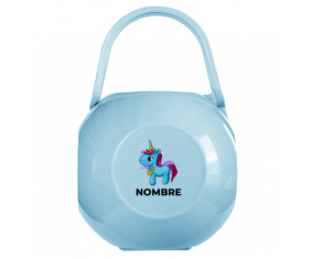 Caja portachupetes unicornio azul rosa con nombre