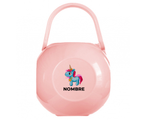 Caja portachupetes unicornio azul rosa con nombre
