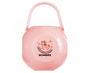 Caja portachupetes Rainbow Unicorn con nombre