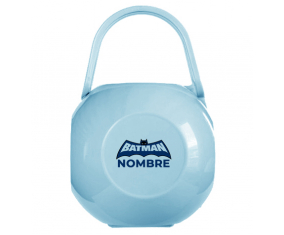 Caja portachupetes con logotipo azul de Batman con nombre