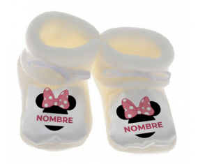 Botitas bebé Disney Minnie negro orejas rosa nudo blanco guisantes con nombre