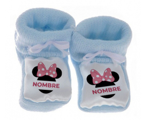 Botitas bebé Disney Minnie negro orejas rosa nudo blanco guisantes con nombre