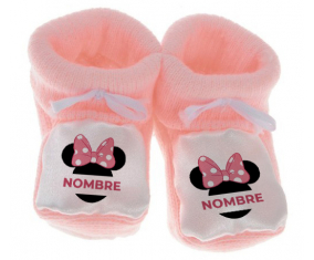 Botitas bebé Disney Minnie negro orejas rosa nudo blanco guisantes con nombre