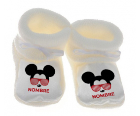 Botitas bebé Disney Mickey Black Ears bisel rojo con nombre