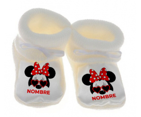 Botitas bebé Disney Minnie Knot blanco rojo polka puntos bisel rojo con nombre