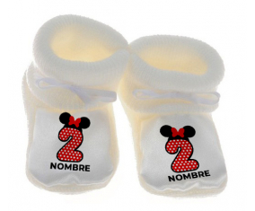 Botitas Baby Disney Minnie Número 2 lunar blanco rojo puntos mariposa roja con nombre