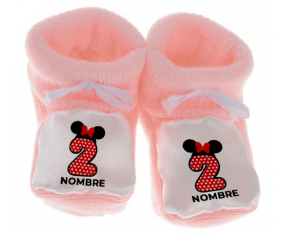 Botitas Baby Disney Minnie Número 2 lunar blanco rojo puntos mariposa roja con nombre