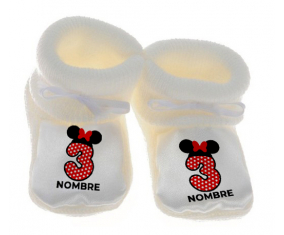 Botitas Baby Disney Minnie Número 3 lunar blanco rojo puntos mariposa roja con nombre