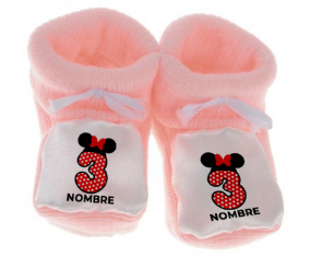 Botitas Baby Disney Minnie Número 3 lunar blanco rojo puntos mariposa roja con nombre