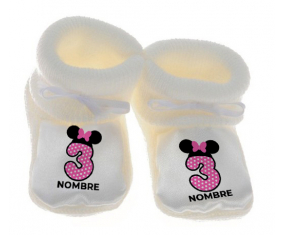 Botitas bebé Disney Minnie Número 3 rosa rosa polka puntos mariposa rosa con nombre