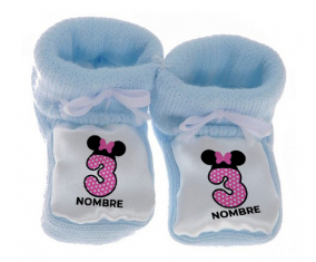 Botitas bebé Disney Minnie Número 3 rosa rosa polka puntos mariposa rosa con nombre