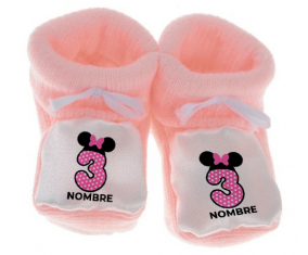 Botitas bebé Disney Minnie Número 3 rosa rosa polka puntos mariposa rosa con nombre