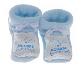 Botitas bebé azul corona corazón diseño-1 con nombre