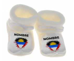 Botitas efecto cepillo de bandera de bebé Antigua y Barbuda con nombre