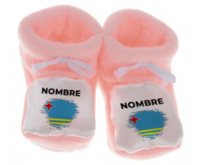 Botitas efecto cepillo de bandera bebé Aruba con nombre