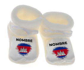 Botitas efecto cepillo de bandera de bebé Camboya con nombre
