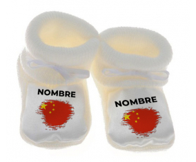 Botitas efecto cepillo de bandera de bebé China con nombre