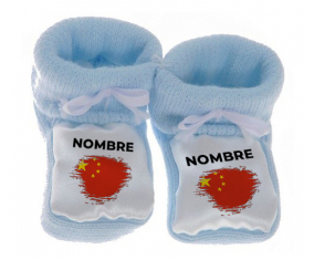 Botitas efecto cepillo de bandera de bebé China con nombre