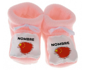 Botitas efecto cepillo de bandera de bebé China con nombre