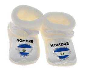 Botitas efecto cepillo de bandera de bebé El Salvador con nombre