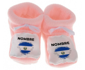 Botitas efecto cepillo de bandera de bebé El Salvador con nombre
