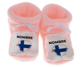 Botitas efecto cepillo de bandera de bebé Finlandia con nombre