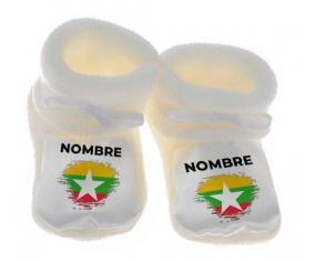 Botitas efecto cepillo de bandera de bebé Myanmar con nombre