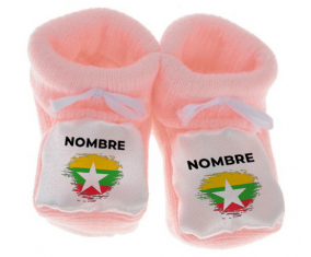 Botitas efecto cepillo de bandera de bebé Myanmar con nombre