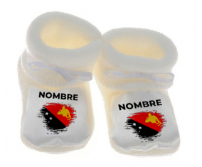 Botitas efecto cepillo de bandera de bebé Papúa Nueva Guinea con nombre