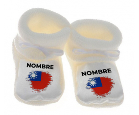Botitas efecto cepillo de bandera de bebé Taiwán con nombre