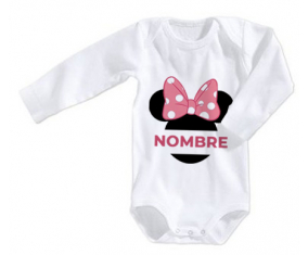 Bodies bebé Disney Minnie negro orejas rosa nudo blanco guisantes con nombre