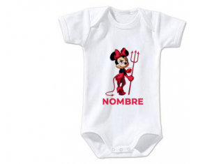 Bodies bebé Disney Devil Minnie Black Ears Pink nudo lunares blancos con nombre