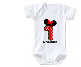 Bodies bebé Disney Minnie Número 1 lunar blanco rojo puntos mariposa roja con nombre