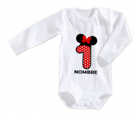 Bodies bebé Disney Minnie Número 1 lunar blanco rojo puntos mariposa roja con nombre