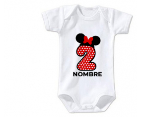 Bodies Baby Disney Minnie Número 2 lunar blanco rojo puntos mariposa roja con nombre