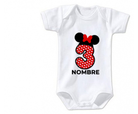 Bodies Baby Disney Minnie Número 3 lunar blanco rojo puntos mariposa roja con nombre