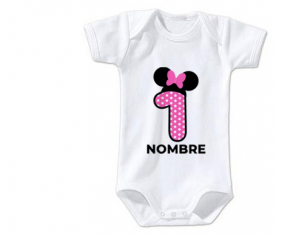 Bodies bebé Disney Minnie Número 1 rosa rosa polka puntos mariposa rosa con nombre