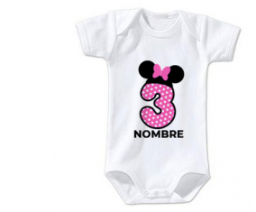 Bodies bebé Disney Minnie Número 3 rosa rosa polka puntos mariposa rosa con nombre