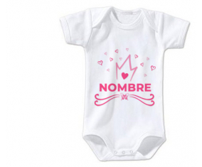 Bodies bebé Crown diseño de corazón rosa-1 con nombre