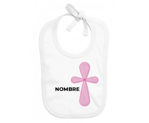 Es una cruz rosa de niña - nombre: Babero para bebé