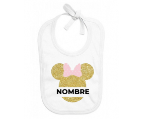 Disney Minnie Golden Ears Nudo rosa con nombre: Babero para bebé