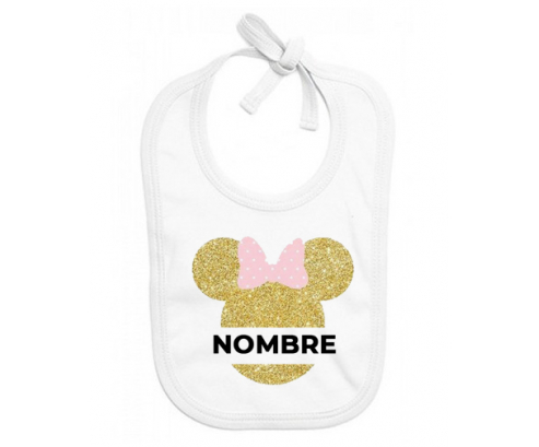 Disney Minnie Golden Ears Nudo rosa con nombre: Babero para bebé