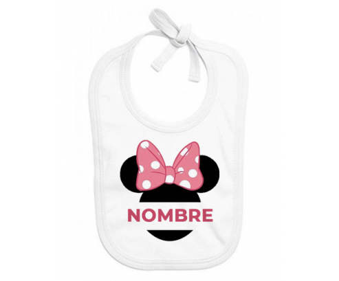 Disney Minnie Black Ears Nudo rosa con nombre: Babero para bebé