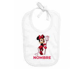 Disney Devil Minnie Orejas Negras Nudo rosa con nombre: Babero para bebé