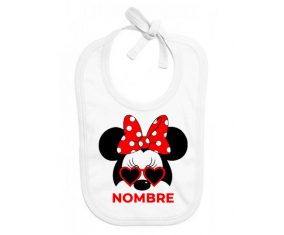 Disney Minnie Knot blanco rojo lunar salpica bisel rojo con nombre: Babero para bebé